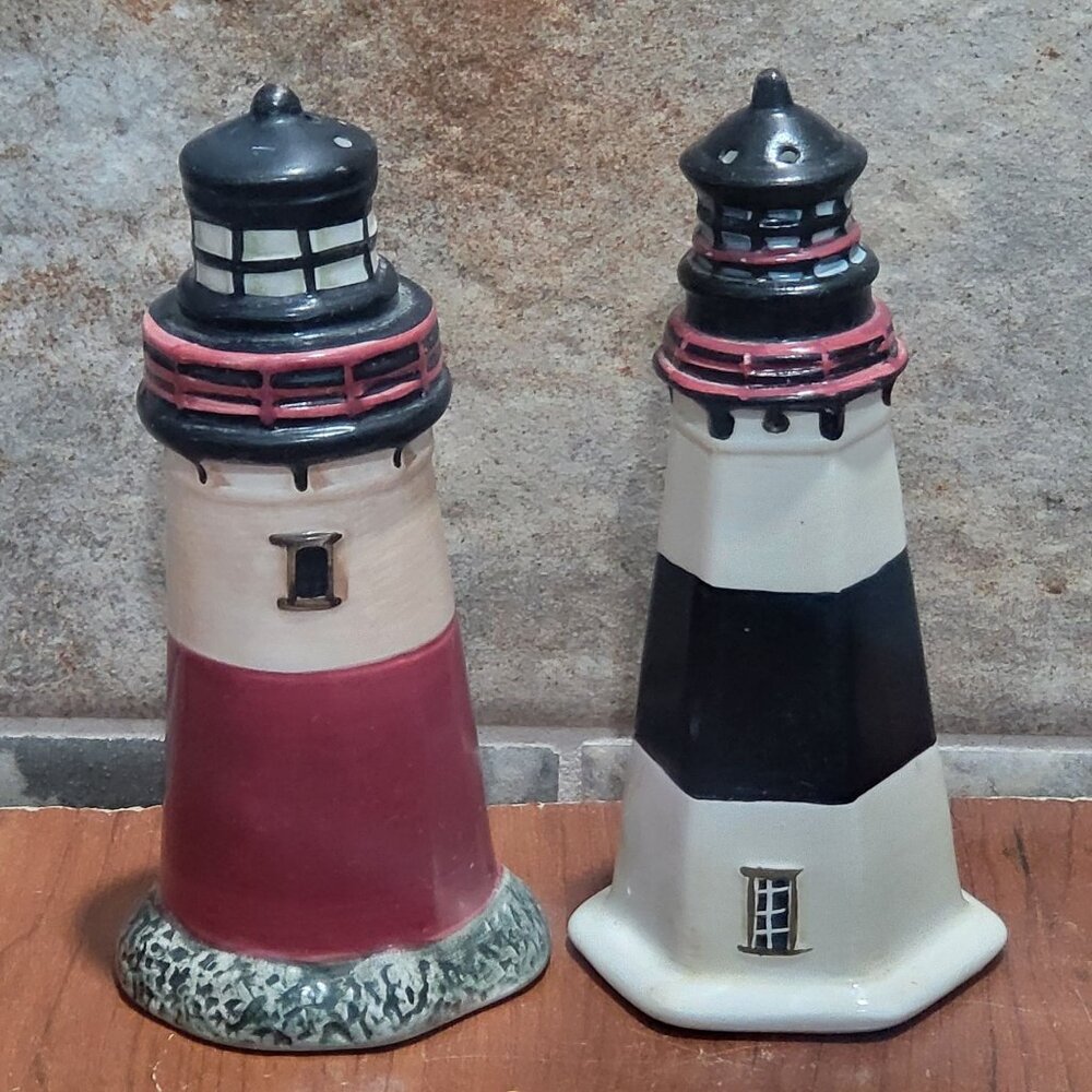 Sakura Lighthouse Salt Pepper Shaker Set By The Sea Hand Painted